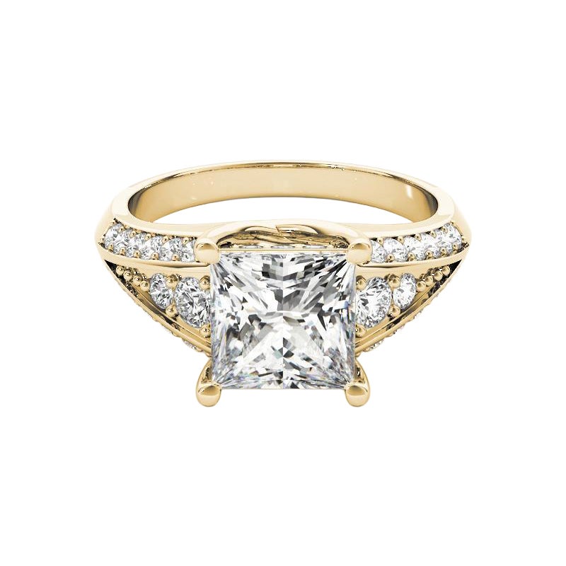 GIA 2.01ct Prinzessin Solitär Multi-Row Beveled Shank Gelbgold Diamantring