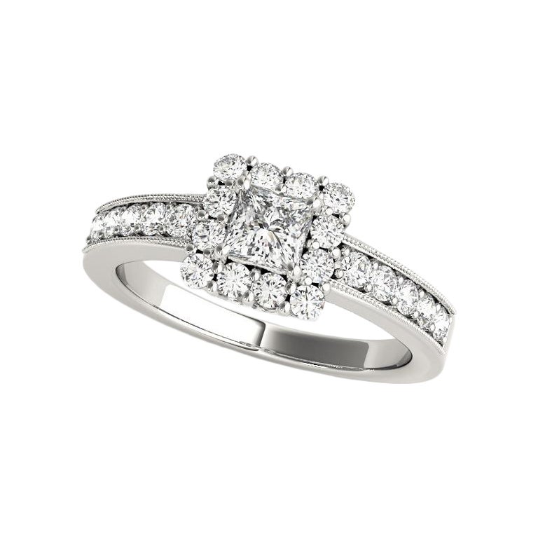 GIA 2,01ct Principessa Solitario Quadrato Cuscino Halo Anello di diamanti in oro bianco 18K