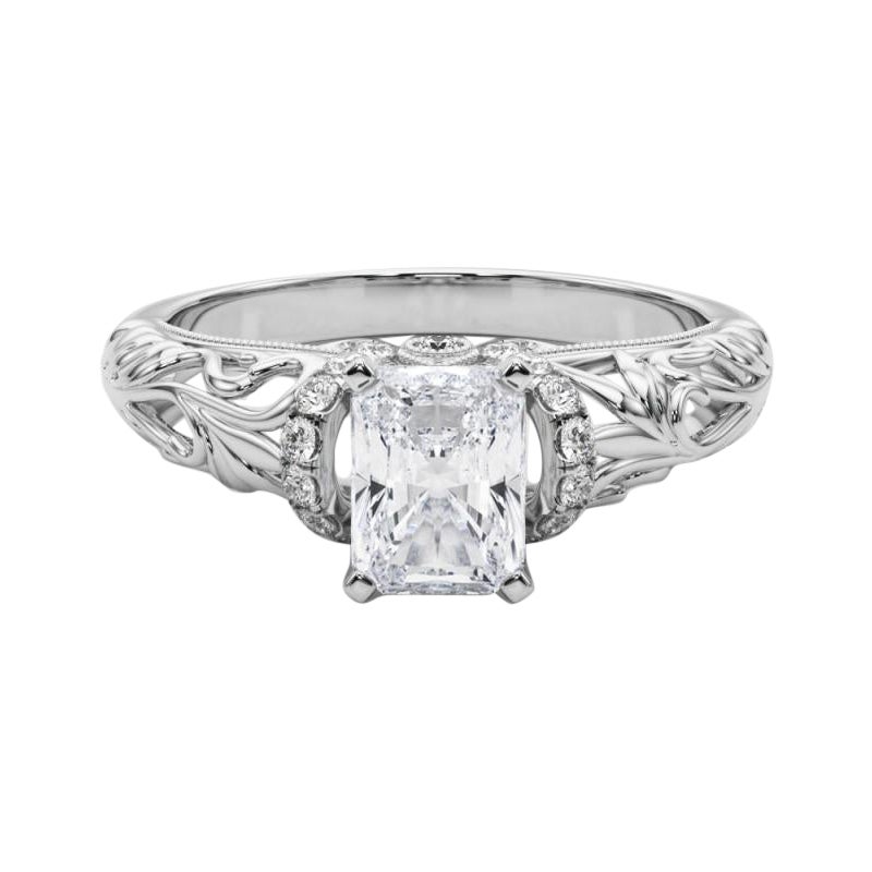 GIA 2,01ct Anello di diamanti radianti Chevron Halo Floral Filigree in oro bianco 18K