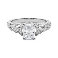 GIA 2,01ct Anello di diamanti radianti Chevron Halo Floral Filigree in oro bianco 18K