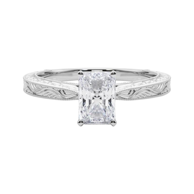 GIA 2.01ct Anillo de Diamantes Clásico Radiante Solitario Antiguo Grabado en venta