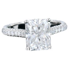 GIA 2.01ct Radiant Cut Natural Pave Diamond Engagement Ring 18K White Gold