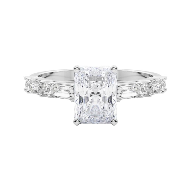 GIA 2.01ct Radiant Round & Baguette Channel Band  Bague en diamant