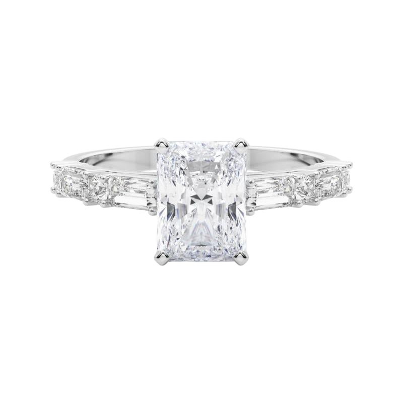 GIA 2.01ct Radiant Round & Baguette Channel Band  Bague en diamant