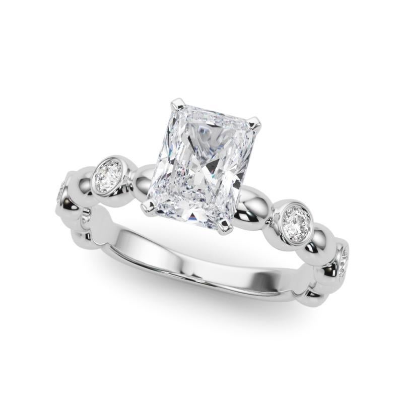 Radiant Cut GIA 2.01ct Radiant Side Stone Bezel Band Solitaire White Gold Diamond Ring For Sale