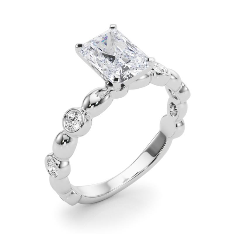 Women's GIA 2.01ct Radiant Side Stone Bezel Band Solitaire White Gold Diamond Ring For Sale