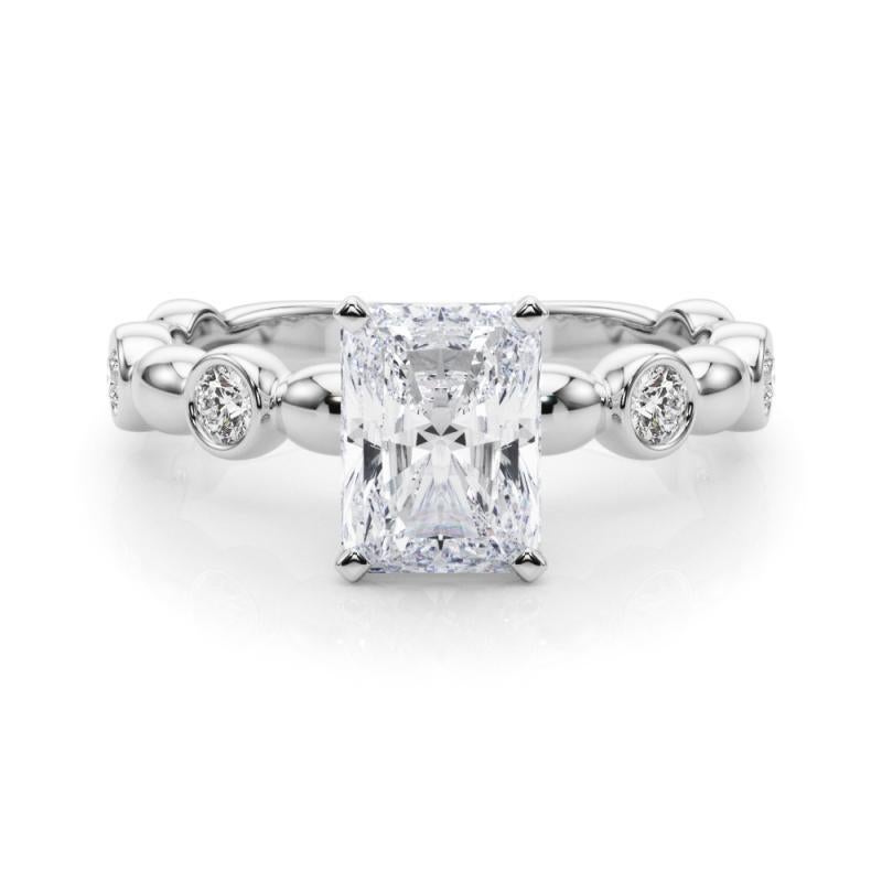 GIA 2.01ct Radiant Side Stone Bezel Band Solitaire White Gold Diamond Ring