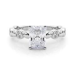 GIA 2.01ct Radiant Side Stone Bezel Band Solitaire White Gold Diamond Ring