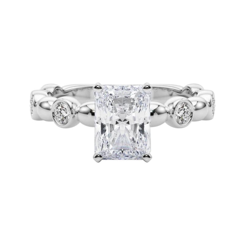 GIA 2.01ct Radiant Side Stone Bezel Band Solitaire White Gold Diamond Ring