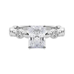 GIA 2.01ct Radiant Side Stone Bezel Band Solitaire White Gold Diamond Ring