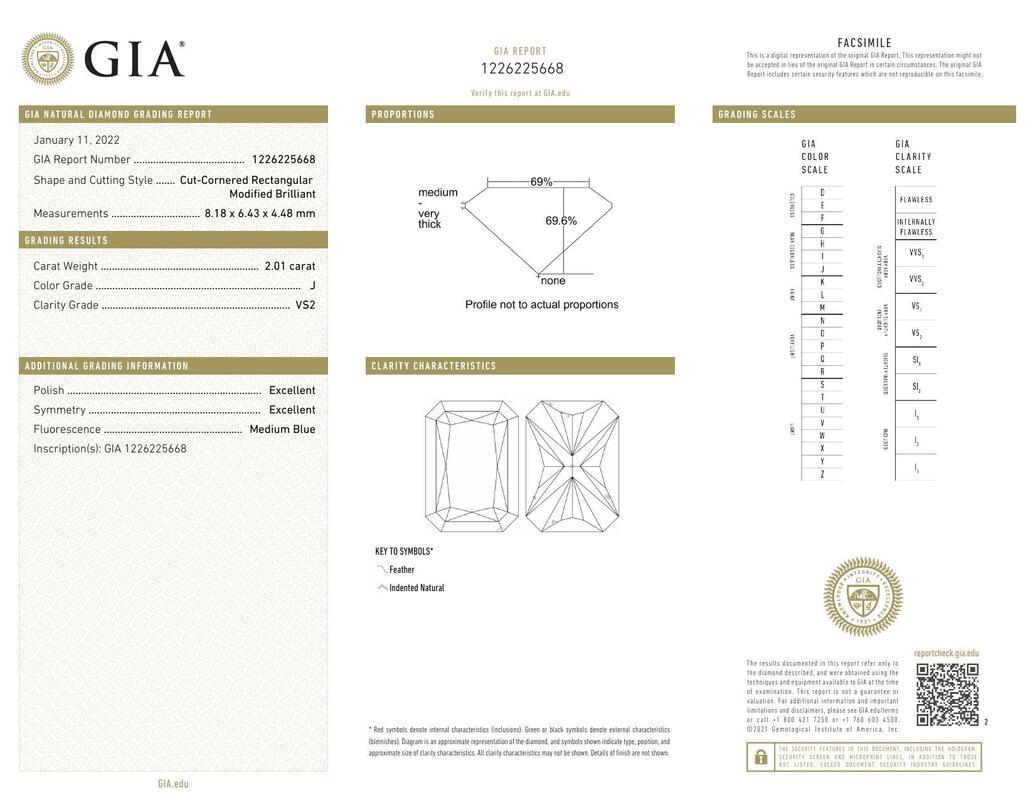 GIA 2,01ct Radiant Slim Band Prong Set Solitär 18K Weißgold Diamantring (Zeitgenössisch) im Angebot