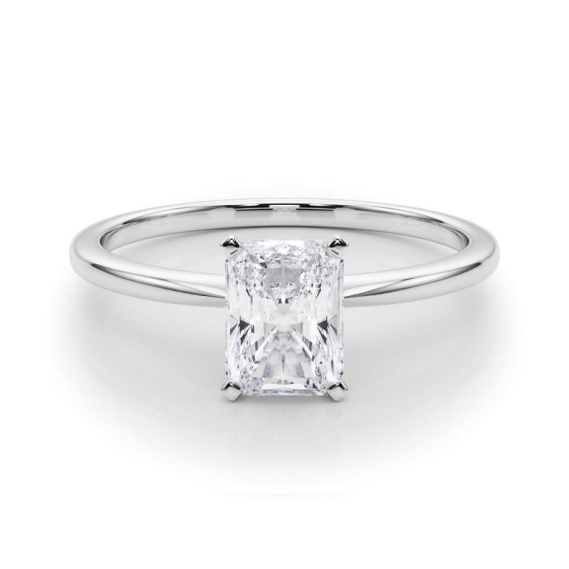 GIA 2.01ct Radiant Slim Band Prong Set Solitaire 18K White Gold Diamond Ring