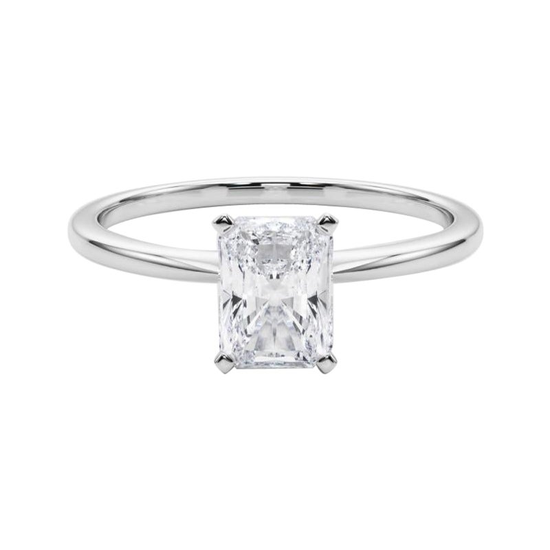 GIA 2.01ct Radiant Slim Band Prong Set Solitaire 18K White Gold Anillo de diamantes