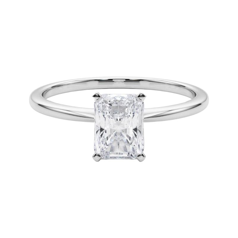 GIA 2.01ct Radiant Slim Band Prong Set Solitaire 18K White Gold Anillo de diamantes