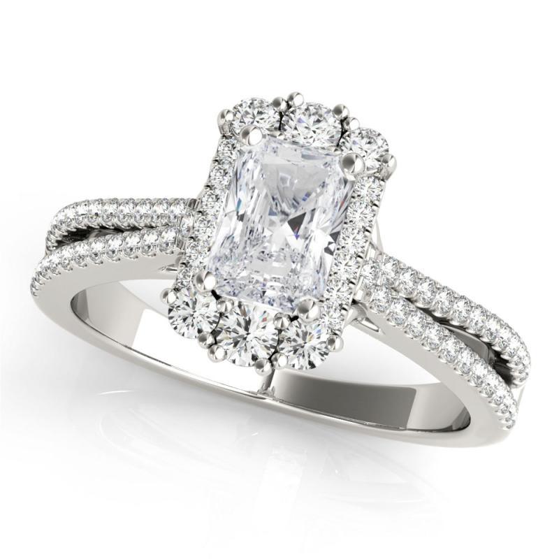 Taille radiant GIA 2.01ct Radiant Snowflake Cluster Split Shank bague diamant en or blanc 18K en vente