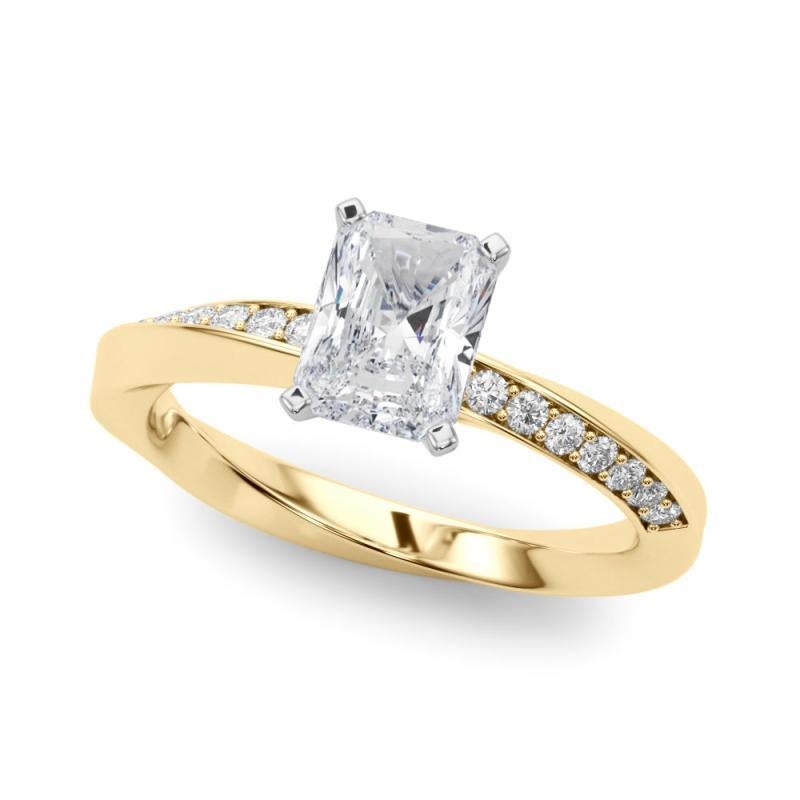 Taille radiant GIA 2.01ct Radiant Solitaire Twisted Square Band Bague diamant en or jaune 18K en vente