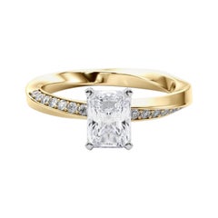 GIA 2.01ct Radiant Solitaire Twisted Square Band Bague diamant en or jaune 18K