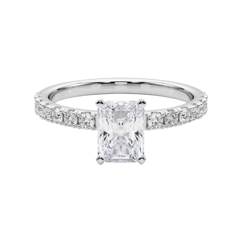 GIA 2,01ct Solitario radiante con mezza eternità in oro bianco 18 carati