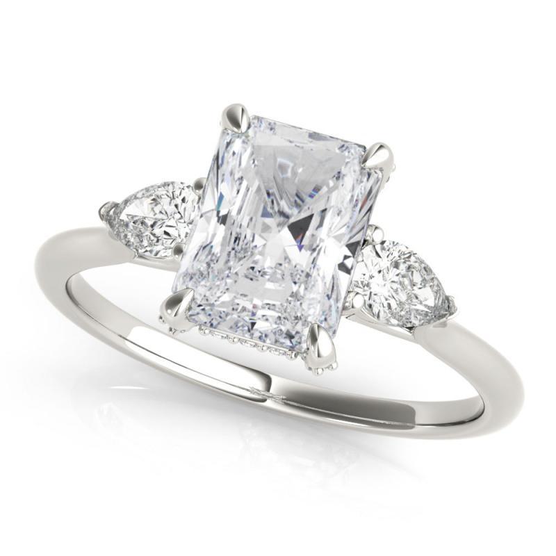 Taille radiant GIA 2.01ct Radiant Three-Stone Decorated Gallery 18K White Gold Diamond Ring (bague à diamant en or blanc 18K) en vente