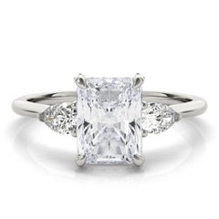 GIA 2.01ct Radiant Three-Stone Decorated Gallery 18K White Gold Diamond Ring (bague à diamant en or blanc 18K)