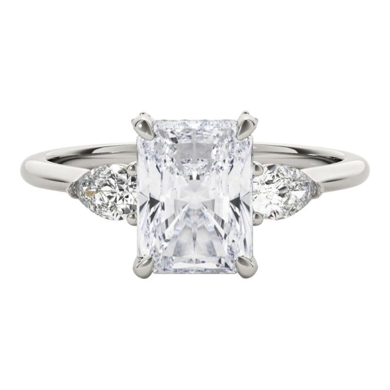 GIA 2,01ct Anello di diamanti radianti a tre pietre decorato Gallery in oro bianco 18 carati