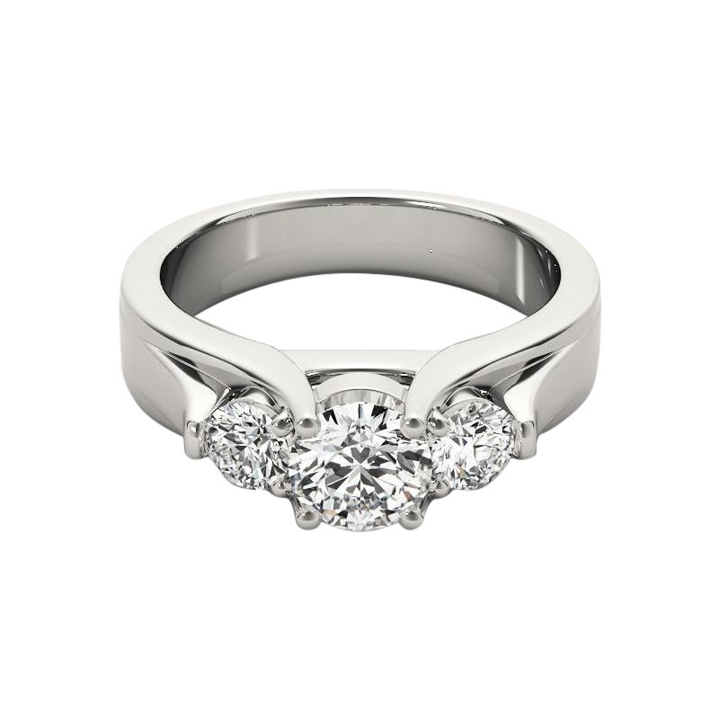 GIA 2.01ct Tondo a 3 pietre smussate a fascia Cathedral  Anello con diamante