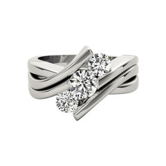 GIA 2.01ct Round 3-Stone Modern Curved Bypass 18K White Gold Diamond Ring