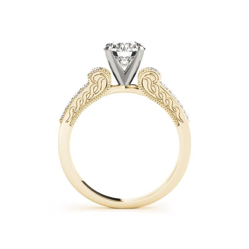 Taille ronde GIA 2.01ct Round Antique Graved Scroll Channel Yellow Gold Diamond Ring en vente