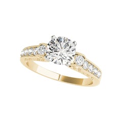 GIA 2.01ct Anello con diamante rotondo antico inciso con canale a scorrimento in oro giallo