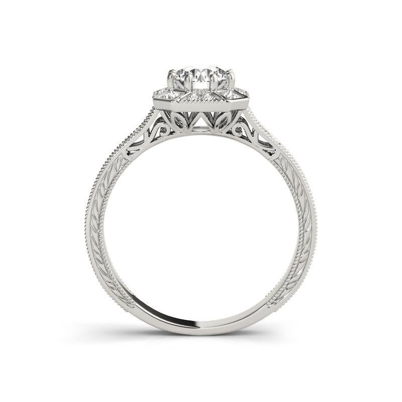 GIA 2.01ct Round Art Deco Geometric Bezel Engraved White Gold Diamond Ring (bague en or blanc avec diamant rond gravé) Neuf - En vente à New York, NY