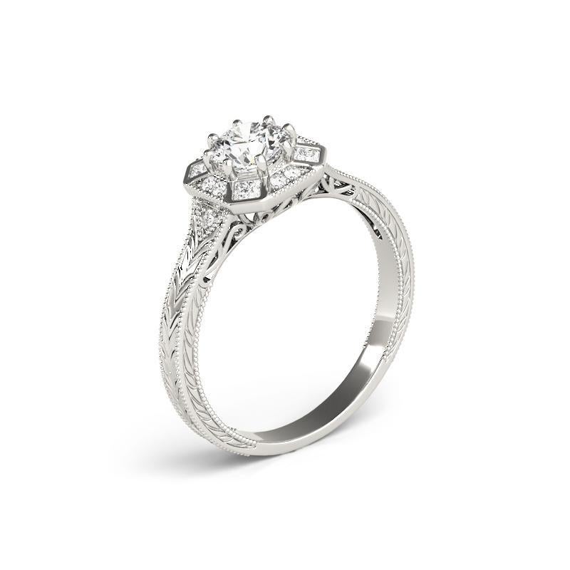 GIA 2.01ct Round Art Deco Geometric Bezel Engraved White Gold Diamond Ring (bague en or blanc avec diamant rond gravé) Pour femmes en vente