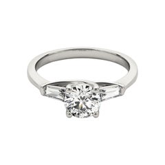 GIA 2.01ct Round 
Baguette 3-Stone Twisted Prong 18K White Gold Diamond Ring