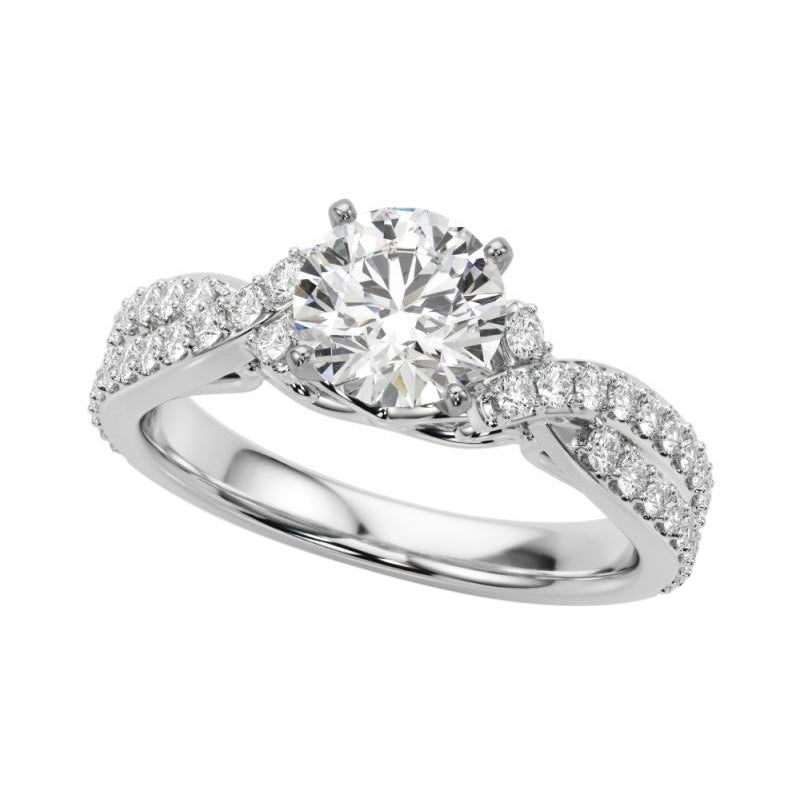 GIA 2.01ct Round Crossover Double Band Vintage 18K White Gold Diamond Ring