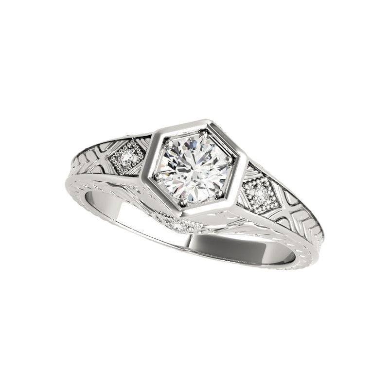 GIA 2,01ct Anello di diamanti vintage con solitario geometrico rotondo e castone in vendita
