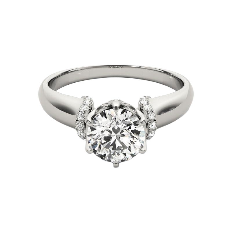 GIA 2.01ct Round Hidden Halo Tulip 6-Prong Vintage White Gold Diamond Ring