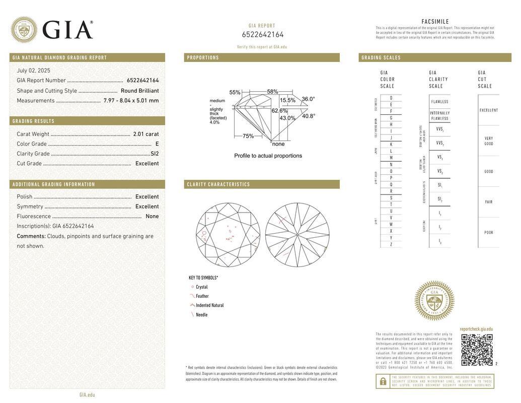 Contemporaneo GIA 2,01ct Anello con diamanti tondi a fascia sottile con solitario incastonato in oro bianco 18 carati in vendita