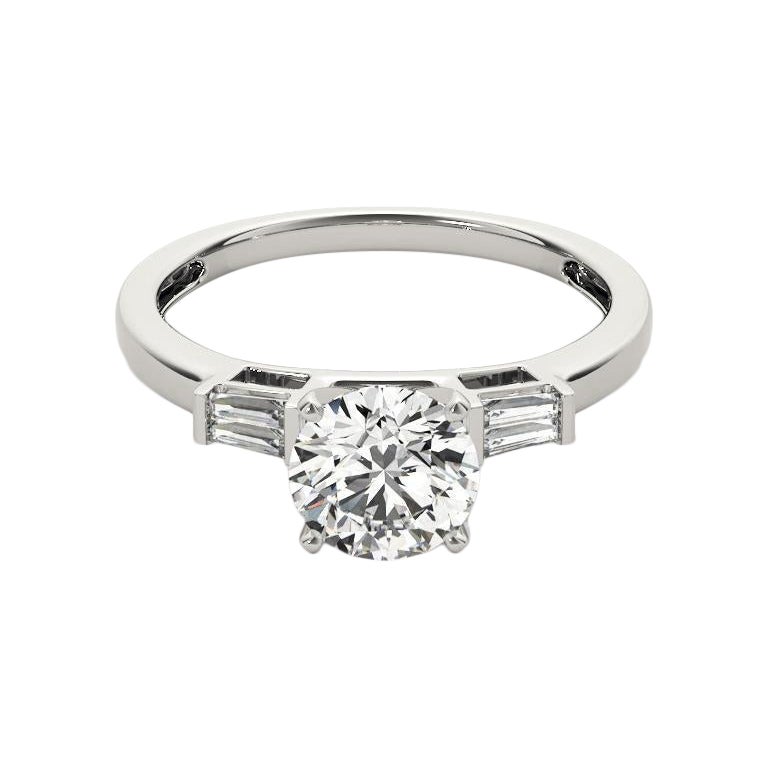 GIA 2.01ct Round Solitaire & Channel Baguette  Diamond Ring