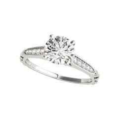 GIA 2.01ct Round Solitaire & Channel Engraved Leaf White Gold Diamond Ring
