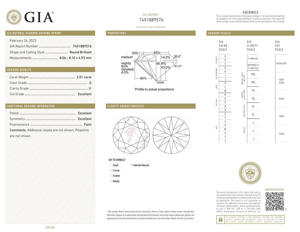 Contemporaneo GIA 2,01ct Anello con diamante rotondo solitario e a canale con corda nautica in vendita