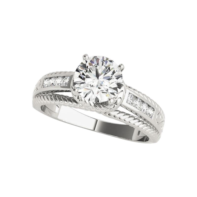 GIA 2,01ct Anello con diamante rotondo solitario e a canale con corda nautica