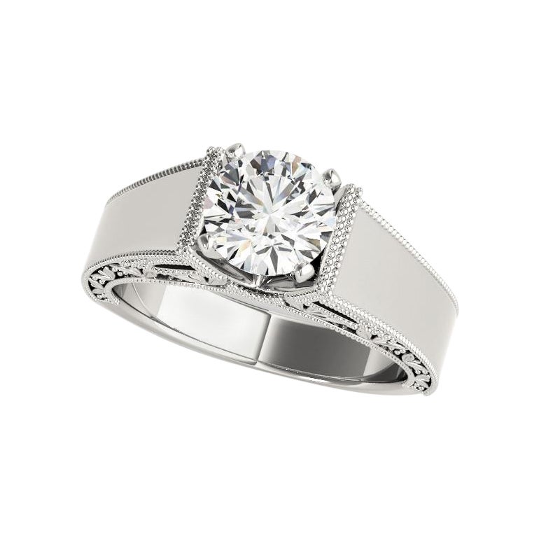 GIA 2.01ct Anello con diamante rotondo solitario inciso a foglia d'uva per cattedrale in vendita