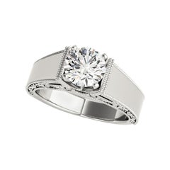 GIA 2.01ct Round Solitaire Engraved Grape Leaf Cathedral Diamond Ring