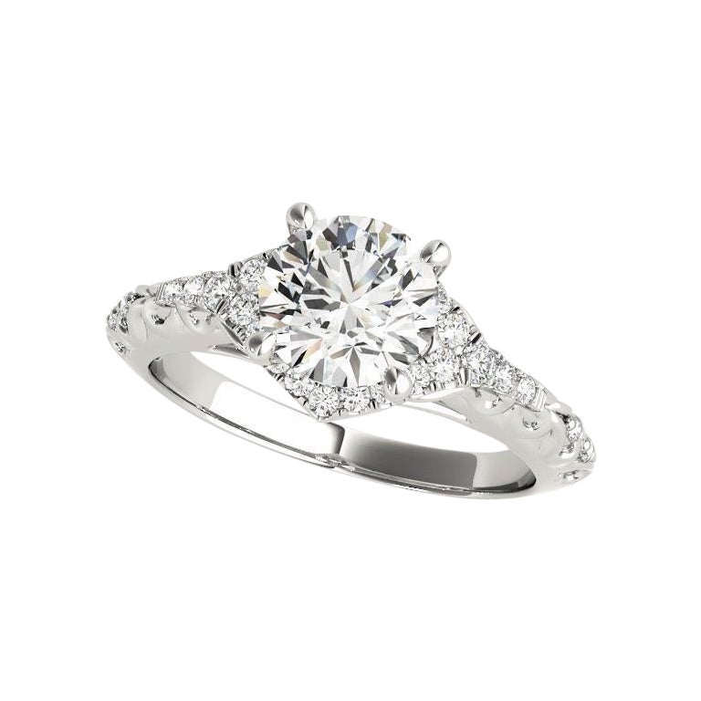 GIA 2,01ct Anello solitario rotondo con diamante aureolato e nastro inciso