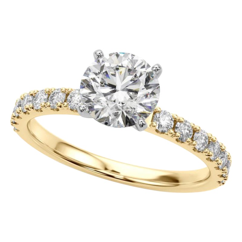 GIA 2.01ct Solitario redondo con media eternidad Anillo de diamantes de oro amarillo de 18 quilates
