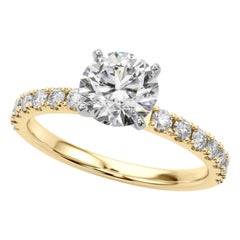 GIA 2.01ct Solitario redondo con media eternidad Anillo de diamantes de oro amarillo de 18 quilates