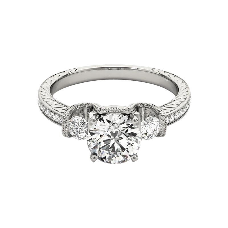 GIA 2.01ct Tondo a tre pietre inciso su canale  Anello con diamante