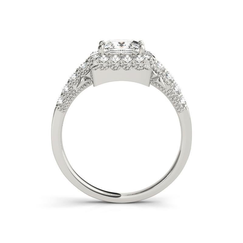 GIA 2.01ct Solitario Cuadrado Halo Baguette y Redondo Anillo de Diamantes de Oro Blanco de 18K Corte princesa en venta