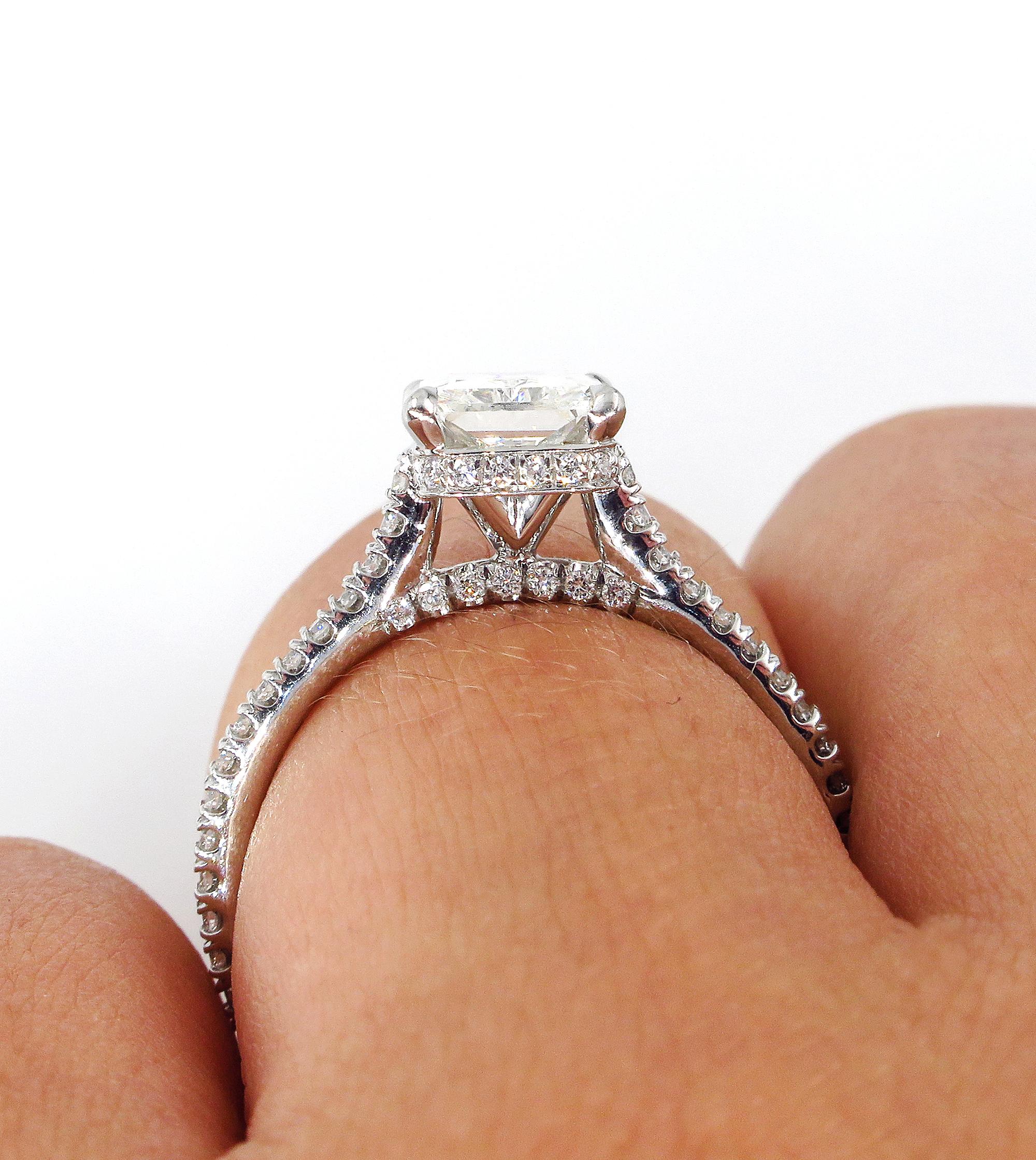 GIA 2.01 Carat Radiant Cut Diamond Pave Solitaire Platinum Wedding Ring 2