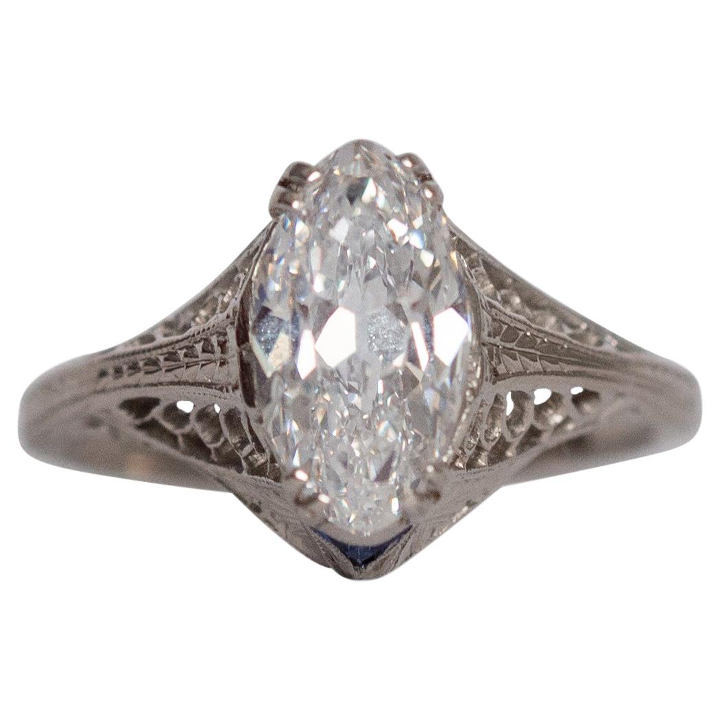 GIA 2.02 Carat Art Deco Antique Marquise Brilliant Diamond Engagement Ring