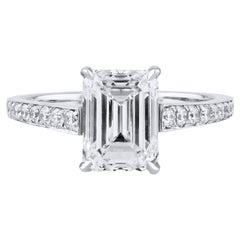 GIA 2.02 Carat Emerald Cut Diamond Platinum Engagement Ring 